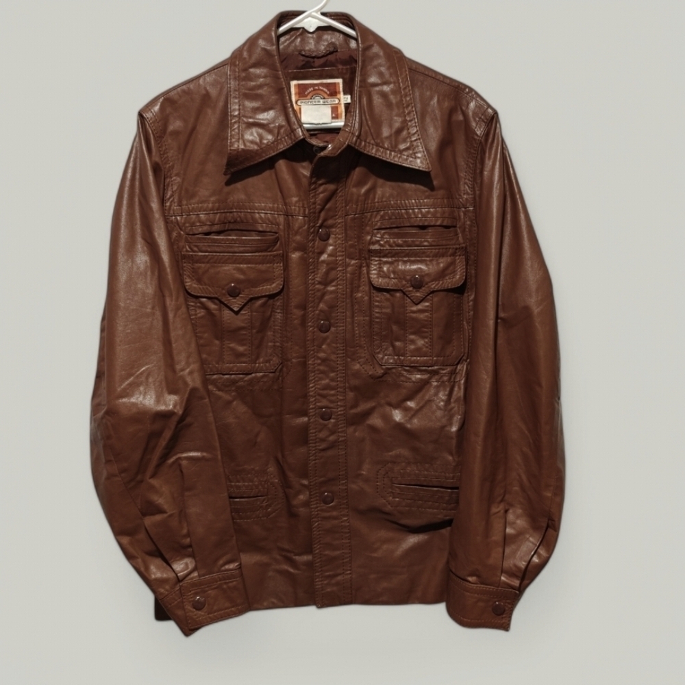 Vintage Pioneer Wear Genuine Leather Safari Jacket 90s Men's Size 42 Large